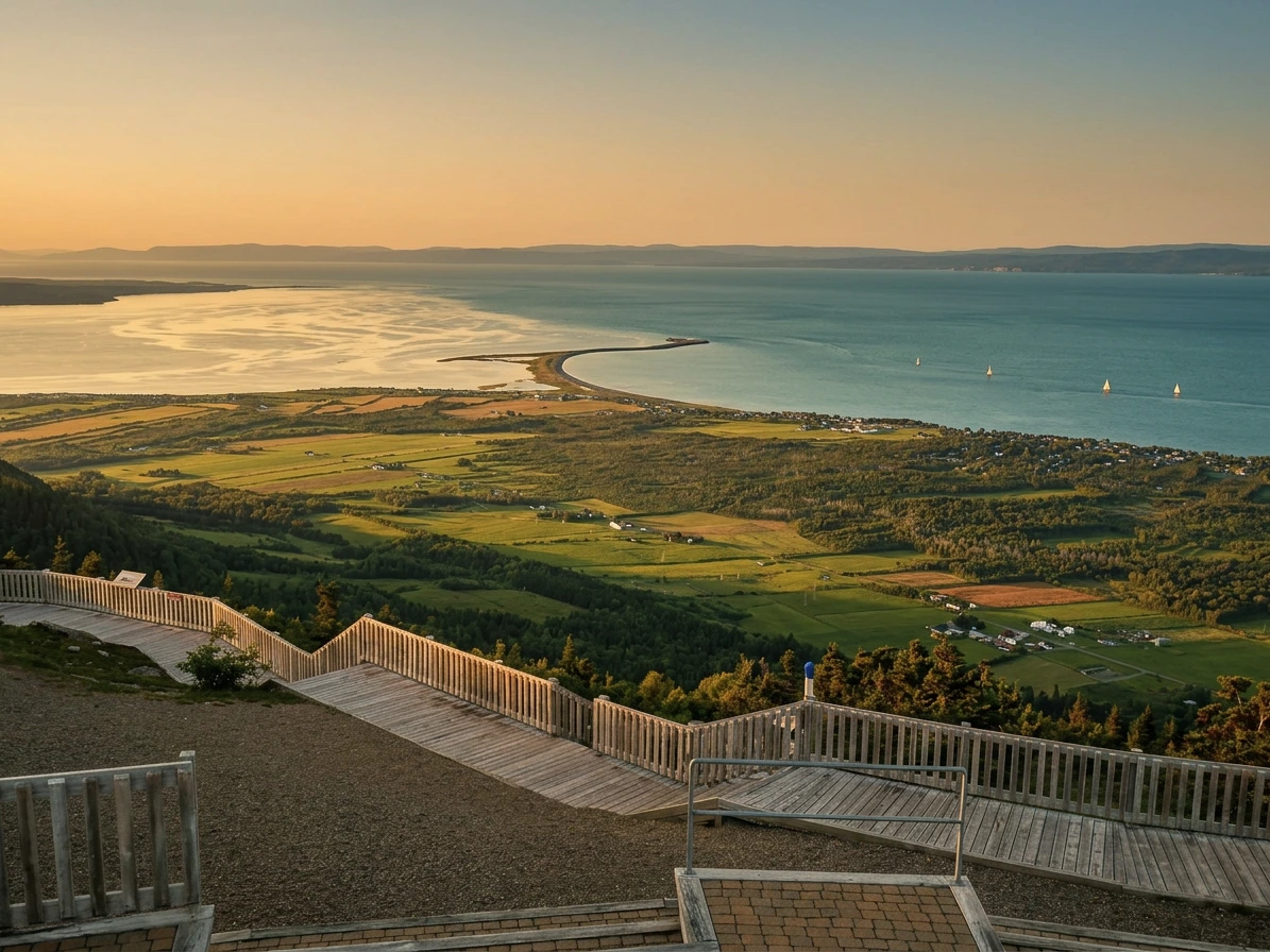 La baie des Chaleurs et le barachois de Carleton-sur-Mer au pied du mont Saint-Joseph, Gaspésie