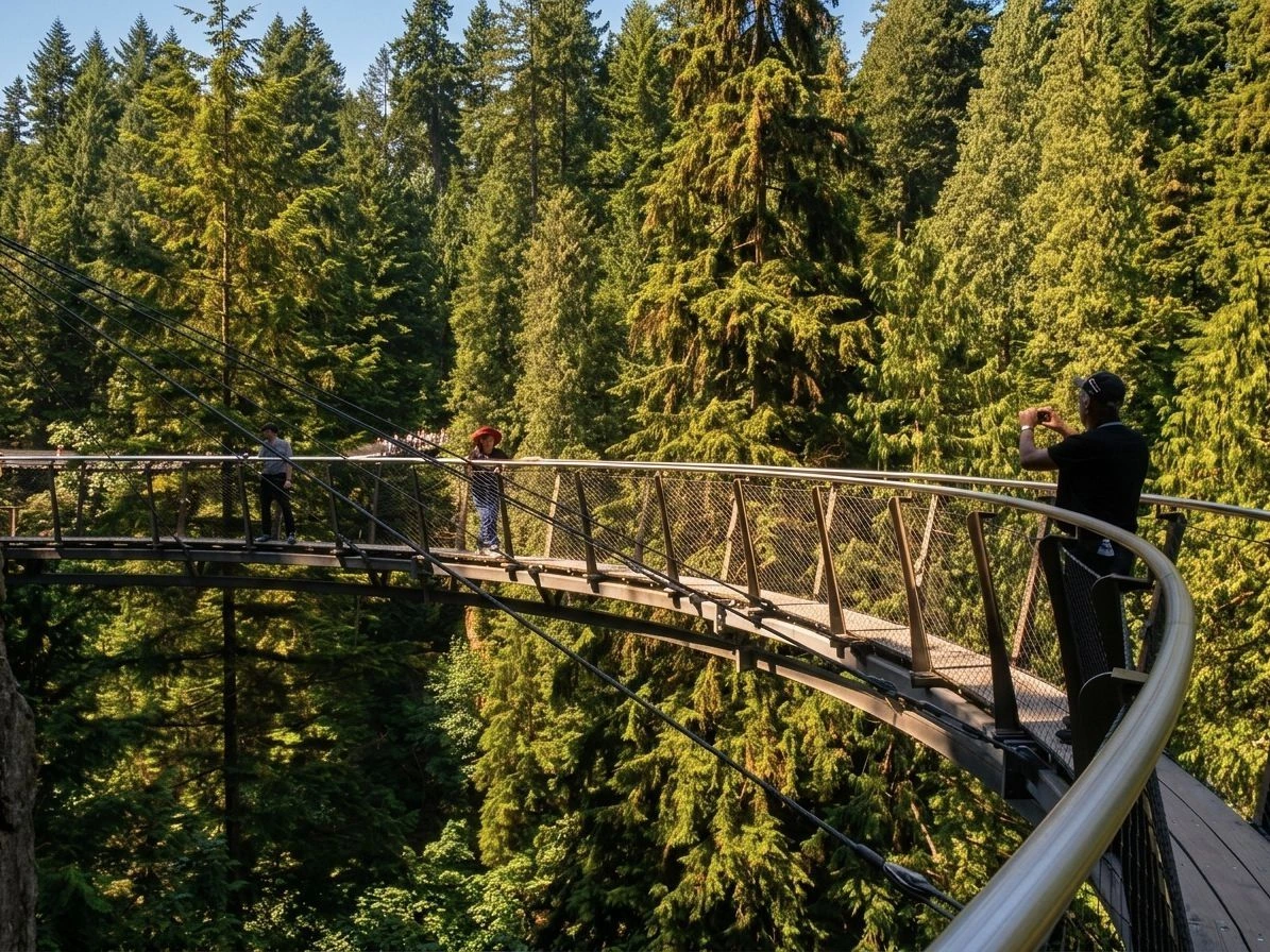Pont suspendu de Capilano au-dessus du canyon dans la forêt pluviale de North Vancouver