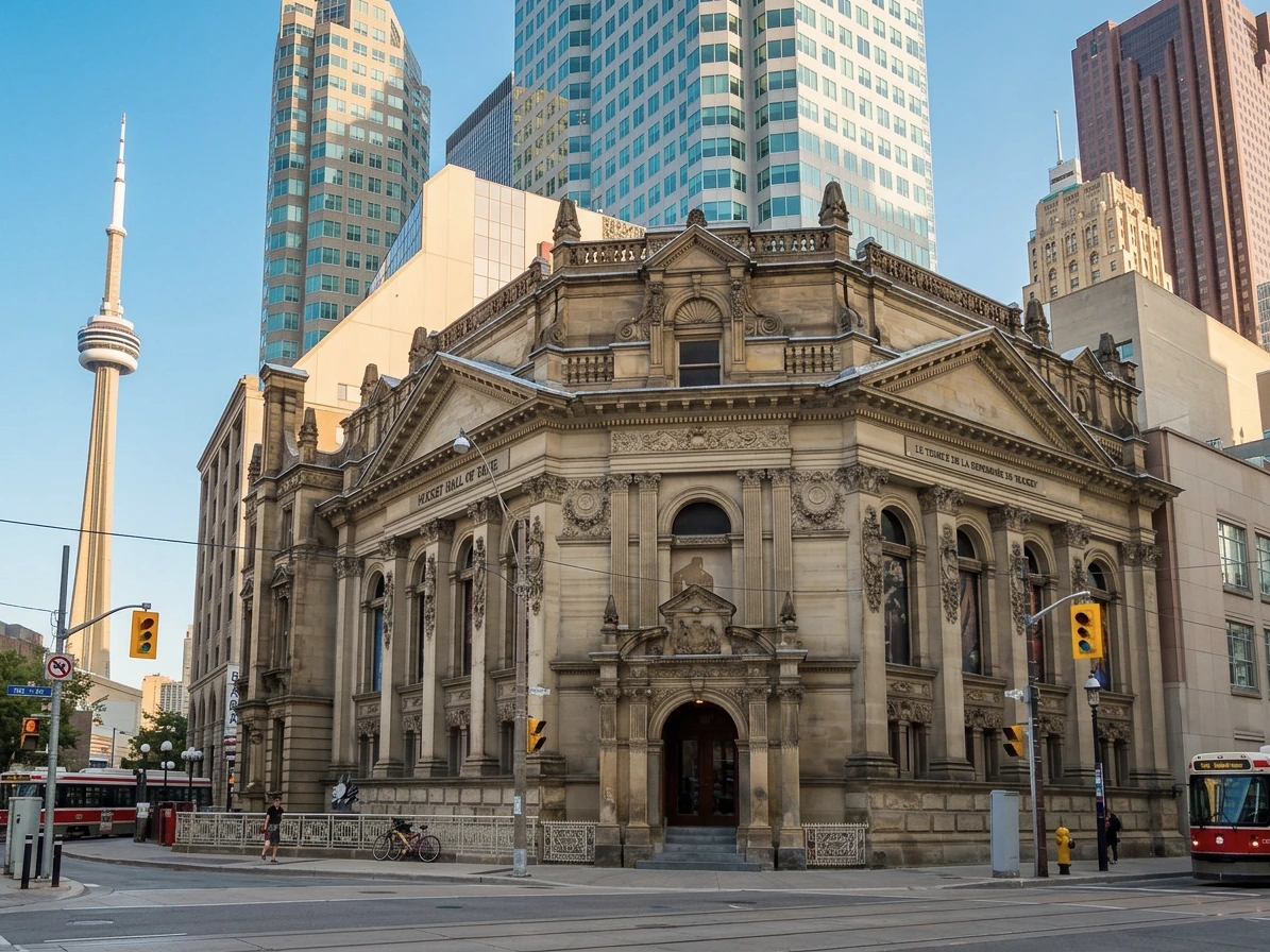Temple de la renommee du hockey et tour CN a Toronto (illustration IA)