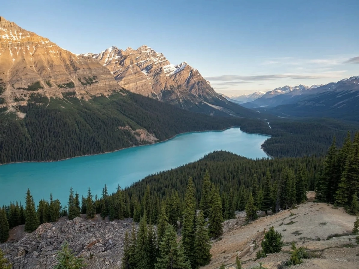 Le lac Peyto turquoise depuis la promenade des Glaciers, parc national de Banff