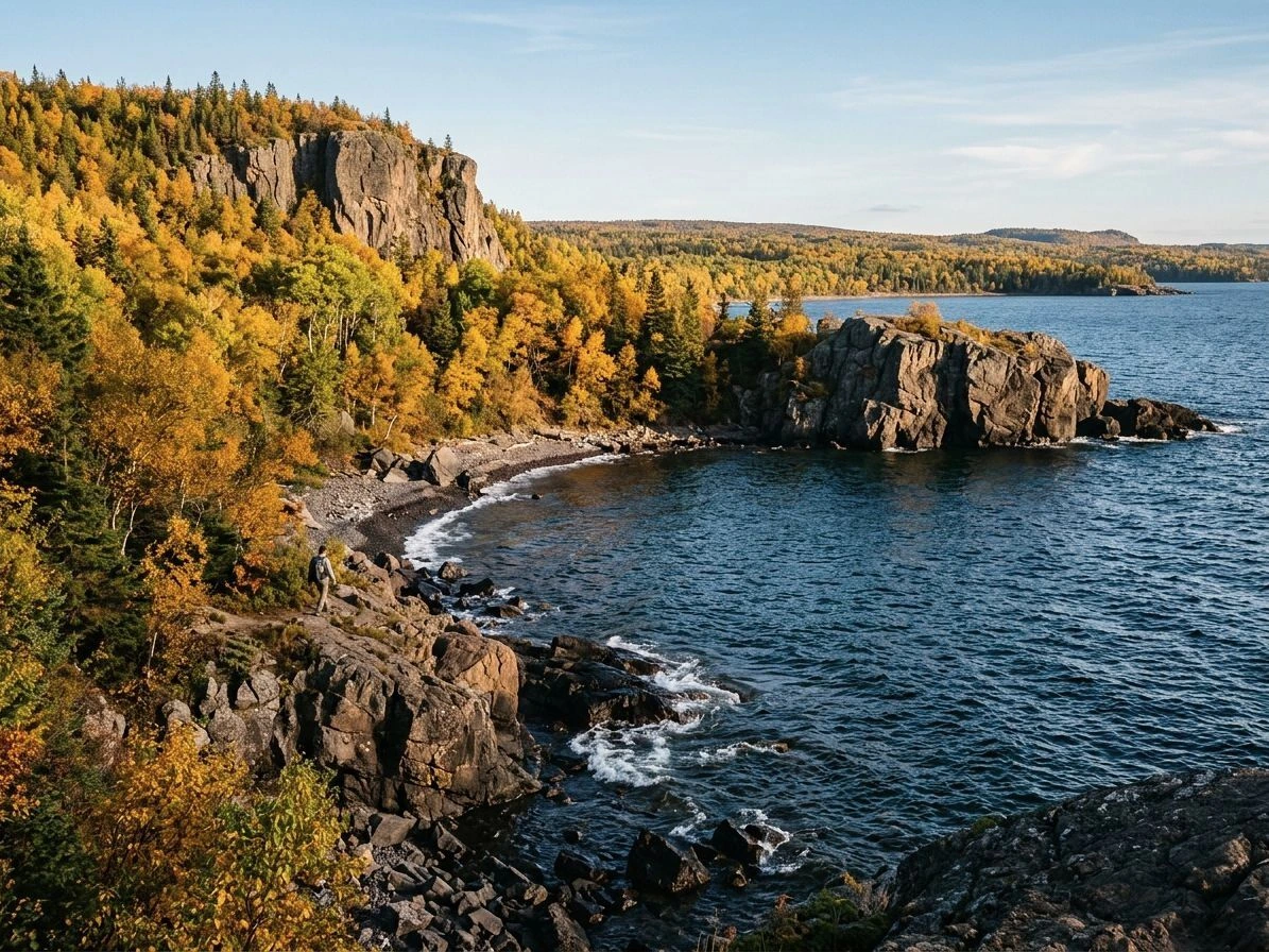 Falaises de granit et rive sauvage du lac Supérieur dans le parc provincial Lake Superior en Ontario