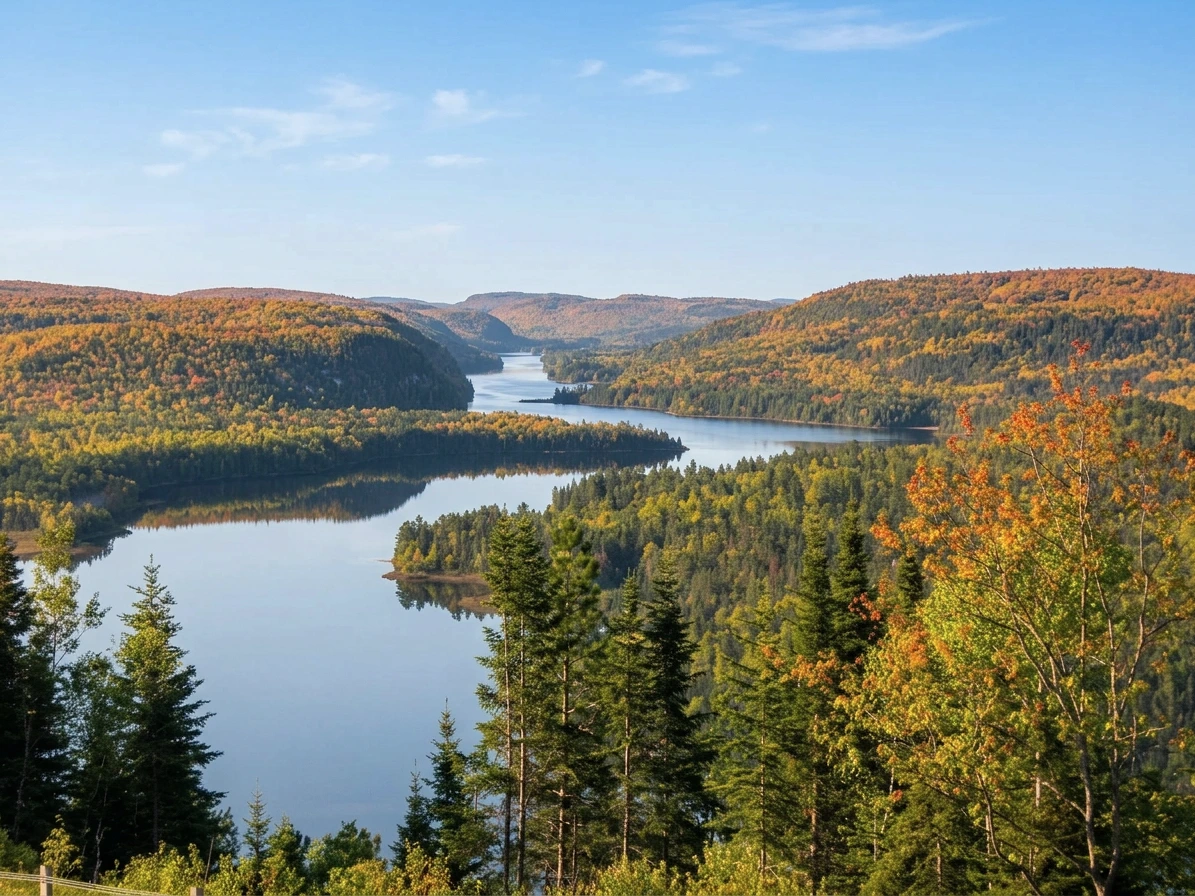 Lac Wapizagonke vu du belvedere Le Passage, Mauricie (illustration IA)