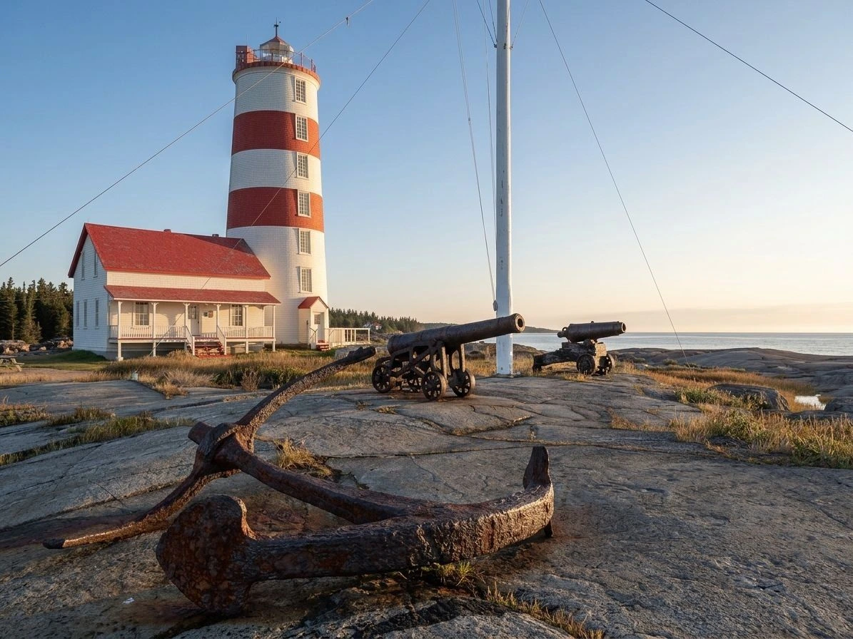 Phare de Pointe-des-Monts de 1830 face au fleuve Saint-Laurent