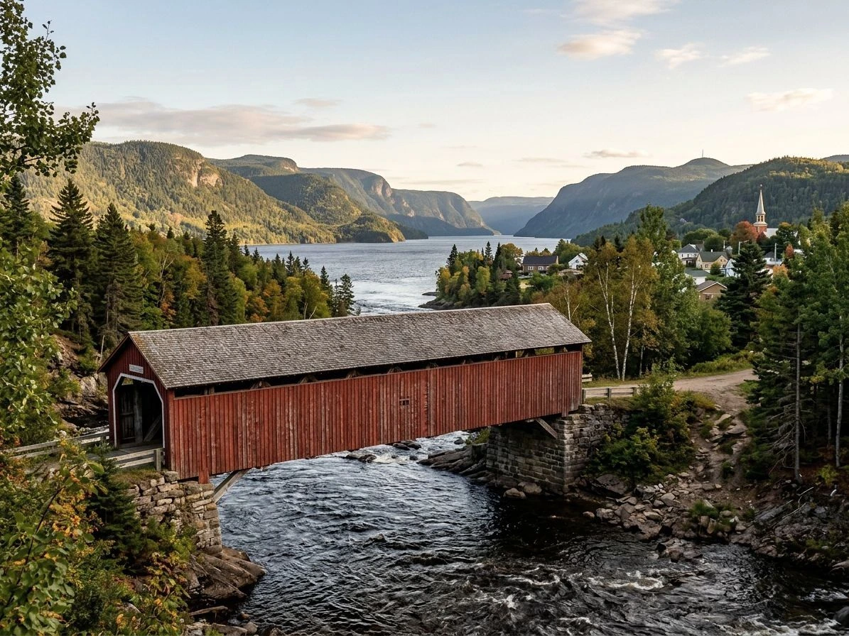 Pont couvert du Faubourg à L'Anse-Saint-Jean, fjord du Saguenay