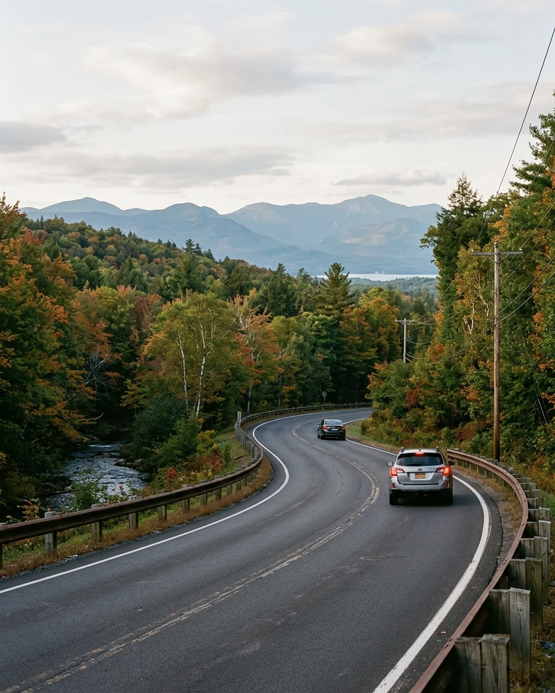 Route panoramique à travers les Adirondacks en automne, État de New York
