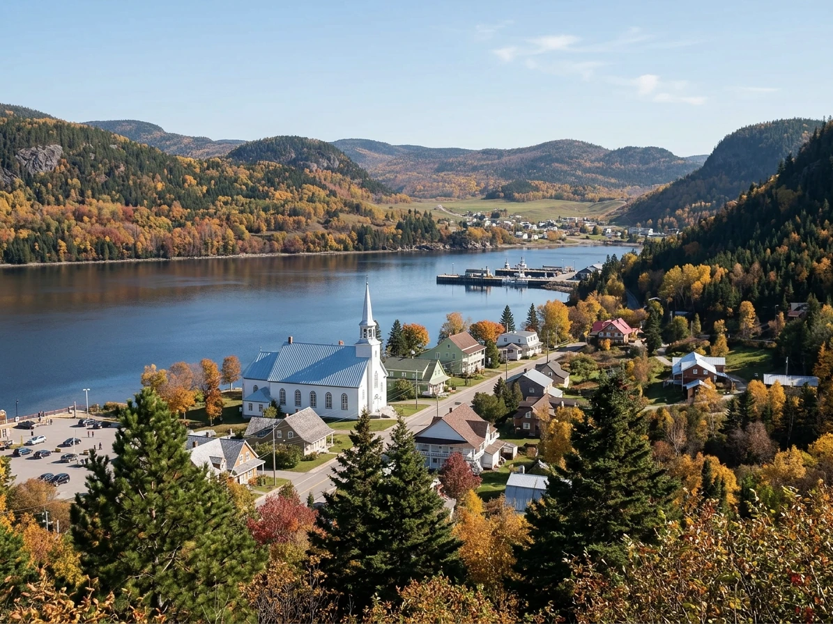 Village de Sainte-Rose-du-Nord au bord du fjord du Saguenay (illustration IA)
