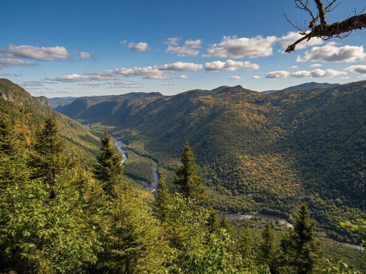Vallee de la Jacques-Cartier vue du belvedere du sentier l'Eperon (illustration IA)
