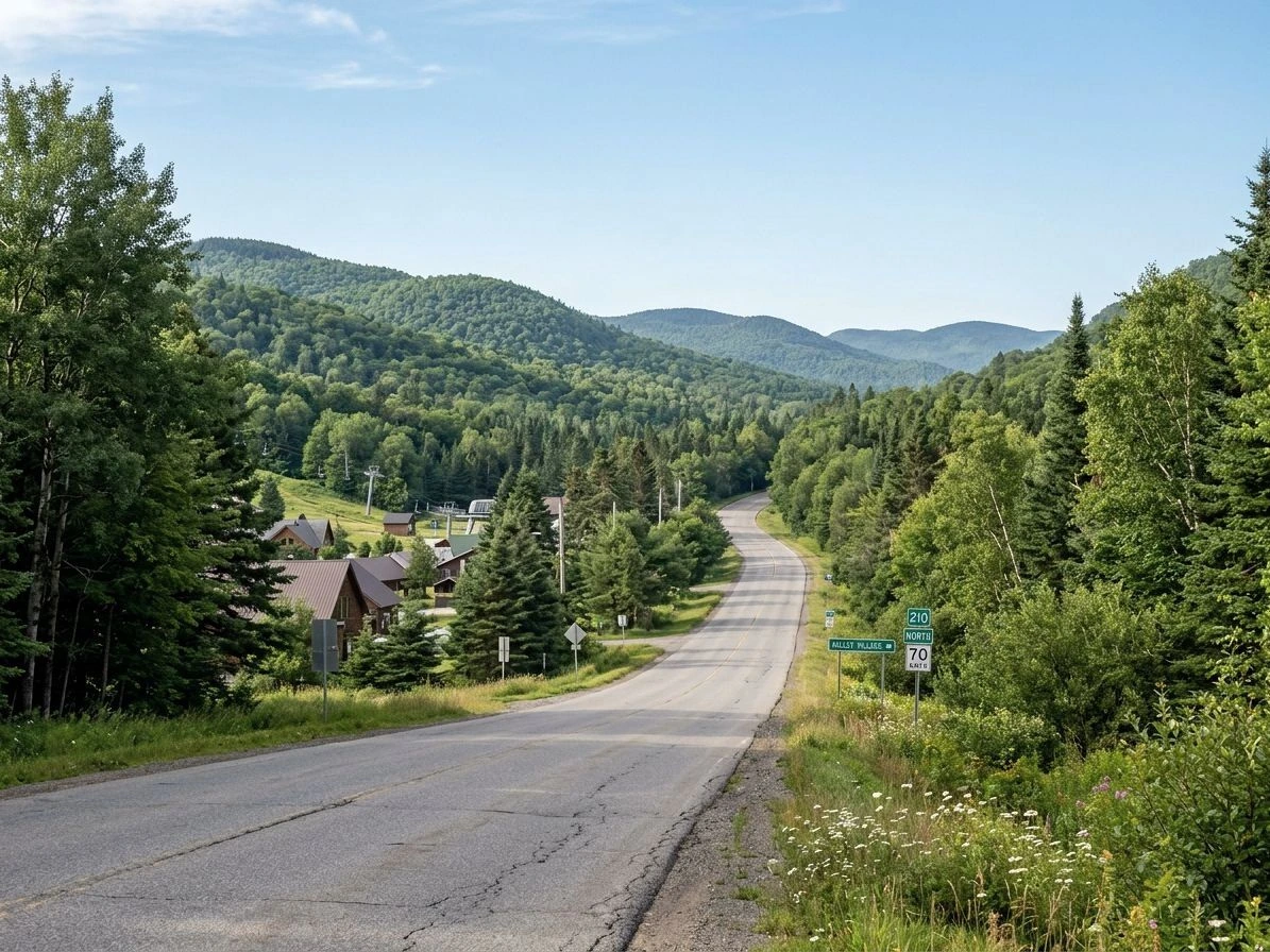 Route de montagne vers Stoneham, vallee de la Jacques-Cartier (illustration IA)
